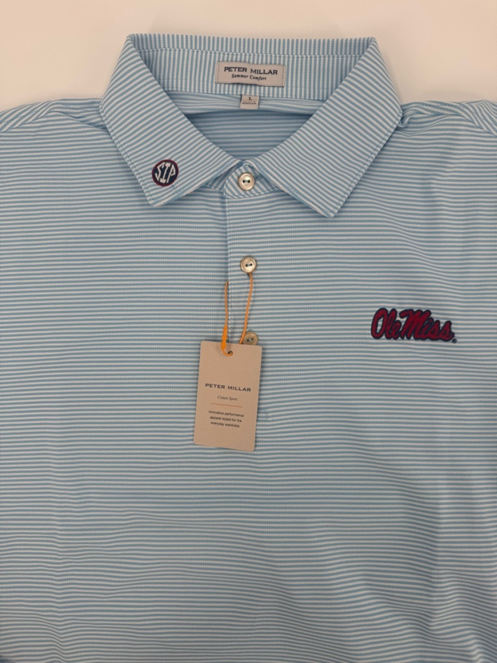 SIP EMBROIDERED COLLAR-Peter Millar Ole Miss Candor Mesh Performance Polo-NWT-L